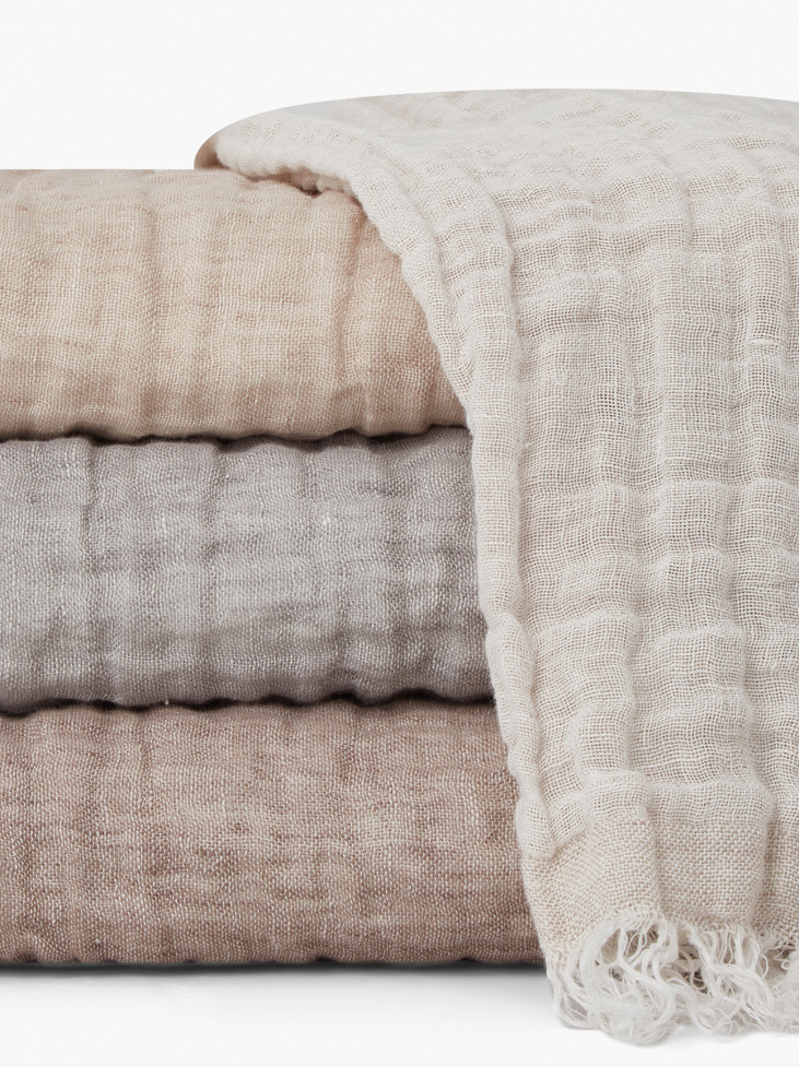 LEINEN TAGESDECKE - Misty Grey/Off White